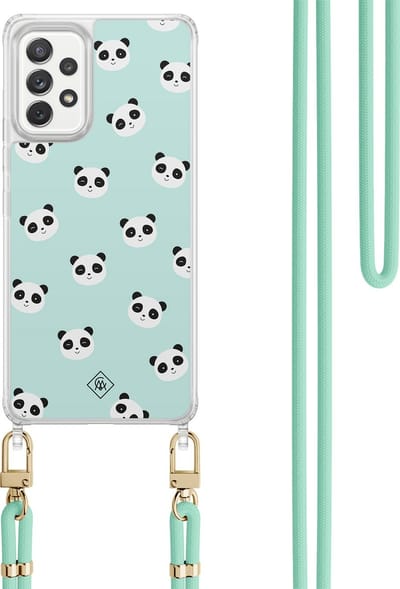Casimoda® hoesje met koord - Geschikt voor Samsung A52(s) - Panda Print - Afneembaar koord - TPU/polycarbonaat - Mint