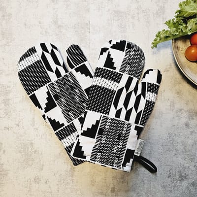 Ovenwanten | Set van 2| Handgemaakte Afrikaanse Boheemse stijl geometrische 'Mudcloth' Bogolan geïnspireerde print ovenwanten.