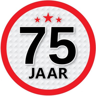 75 jaar leeftijd sticker - rond - Dia 15 cm - 75 jaar verjaardag - jubileum - leeftijd versiering
