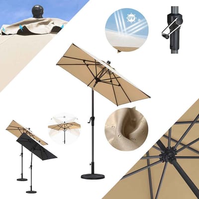 PURPLE LEAF vierkante parasol — parasol voor op het balkon of terras met centrale parasolstok — naar voren en naar achteren kantelbaar — beige — UV50+