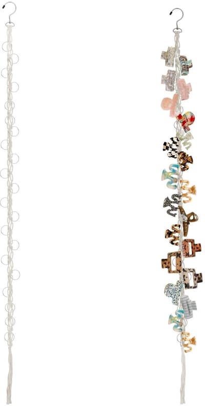 Dailygoods- Haarclip Organizer - Hangende Opbergdoos - Draaibare Haak - 20 Metalen Ringen - Katoen - Flexibele Wanddecoratie