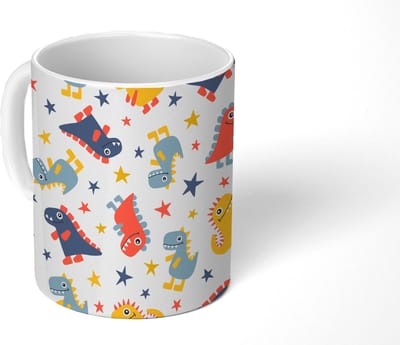 Mok - Koffiemok - Patronen - Dino - Sterren - Jongens - Jongetje - Baby - Kinderen - Kids - Mokken - 350 ML - Beker - Koffiemokken - Theemok
