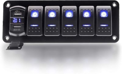 Tuimelschakelaar paneel - Schakelpaneel met USB - Voertuig bediening - 5 ingangen met LED - 48 A - Zwart