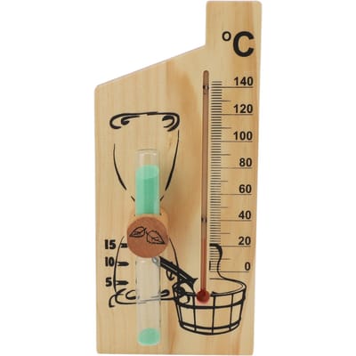 Sauna Thermometer Zandloper 15 Minuten Zandloper Goudkleurig Hout 0 tot 140 Celsius Graad Temperatuur