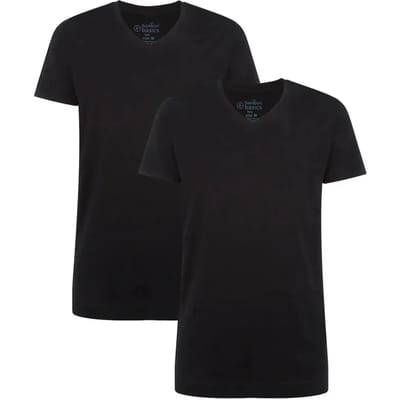 Comfortabel & Zijdezacht Bamboo Basics Long Fit T-Shirts Velo V-hals (2-pack) - Zwart - XXL