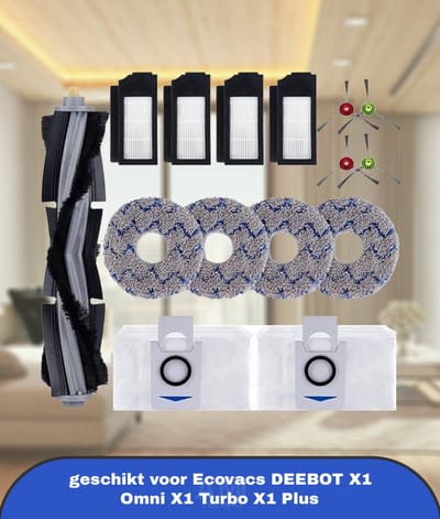 15 stuks accessoireset geschikt voor Ecovacs DEEBOT X1 Omni X1 Turbo X1 Plus stofzuigerrobot, hoofdborstel, zijborstel, filter bodemzak voor stofzuiger, borstel, wisdoek, reserveonderdelen