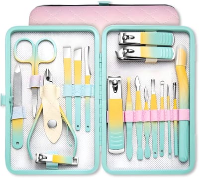 18-delige Professionele Manicure Set & Pedicureset met Nagelvijl & Nageltang – Nagelset met Nagelschaartje & Huidverzorging – Manicure Etui - Nagelknipper - Behandeling nagels en huid