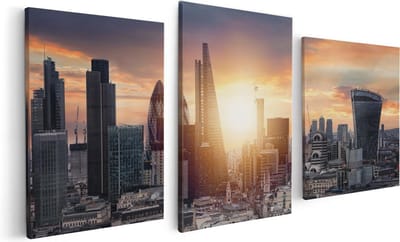 Artaza Canvas Schilderij Drieluik Londen Stad bij Zonsopgang - 120x60 - Foto Op Canvas - Canvas Print