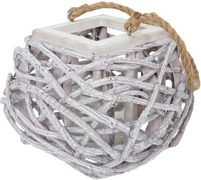 Lantaarn 40cm, hangende kandelaar met glazen inzet 8cm, wit-grijs