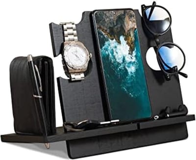 Houten Docking Station - Bureau, Nachtkastje, Entree Organizer - Sieradenhouder, Telefoonhouder