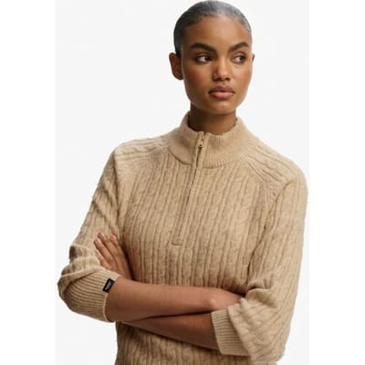 Superdry Geborstelde Kraagloze Kabeltrui Beige Grootte: 36