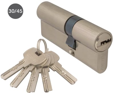 Steier cilinderslot nikkel 30/45 - incl. 5 keersleutels - deurcilinder nikkel