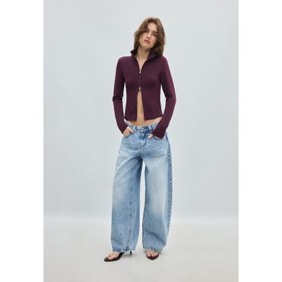 Stradivarius Soft touch getailleerde sweater met rits  Donkerpurper XS