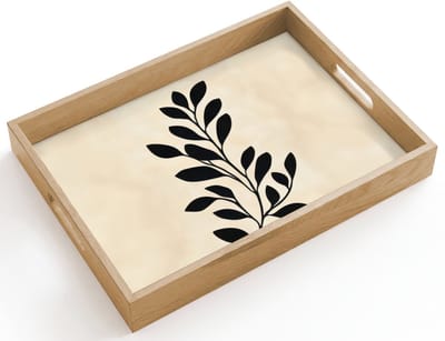 Dienblad hout 40x30 cm - Schootdienblad - Minimalistisch - Tak - Bladeren - Zwart - Borrelplank rechthoek - Plateau dienbladen