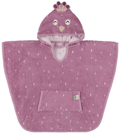 Trixie Poncho - Mrs. Peacock - 100% Biologisch Katoen - Badcape Kind met Capuchon - Met Leuke Details - Paars - Pauw