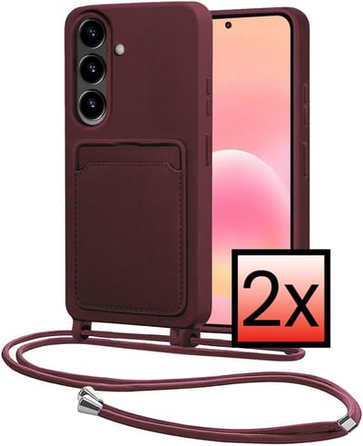 Hoes Geschikt voor Samsung A57 Met Telefoonkoord - Siliconen Hoesje Backcover Met Ketting - Aubergine - 2 PACK