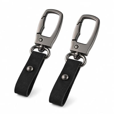Dailygoods - 2 Stuks Karabijnhaak Sleutelhanger met Kaarthouder - Zwart