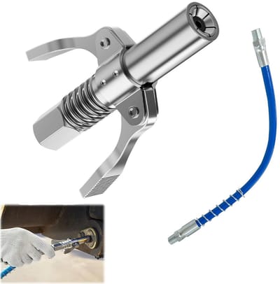 Dubbele handgreep vetpompbevestiging, lekvrij, snelontgrendeling dubbele handgreep vetspuitmond met 12 inch veerslang universeel voor M6/M8/M10/M12/M14 vetspuitmond