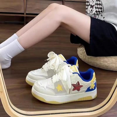 Retro Contrasterende Kleur Ster Board Schoenen Dames Lente en Herfst Nieuw Ins Trendy Dikke Zool Ademend Veelzijdig Kleine Witte Schoenen 40 blauw