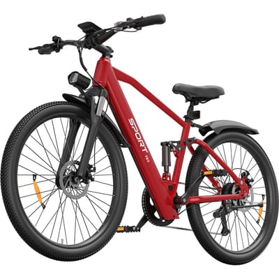 T8S Volledig Geveerde Elektrische Fiets, Shimano 7-Speed Versnellingen, 26-inch Banden rood