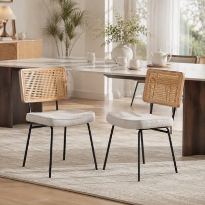 Eetkamerstoelen Set Van 2 - Eetkamerstoel - Eetkamerstoelen - Gewatteerde zitting - Massief houten frame - Chenille - Metalen stoelpoten - Modern Design - ivoorkleurig
