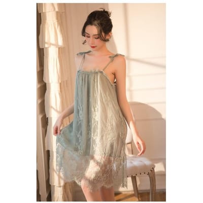 Sexy Pyjama Pure Lust Dames Kant Straps Nachtjapon Vrijetijdskleding Zoete Prinses Stijl IJszijde Ondergoed Koreaanse Mode Zomer 4XL groen