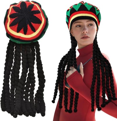 Rasta Hoed met Zwarte Dreadlocks, Jamaicaanse Dreadlocks Peruk, Lange Vlecht Hoed voor Feestjes en Cosplay, Perfect voor Carnaval en Themadagen