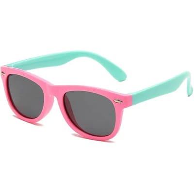 Lunettes de soleil rondes pour enfants, en silicone, souples, de sécurité, tendance, pour garçons et filles, protection UV400 bleu/rose