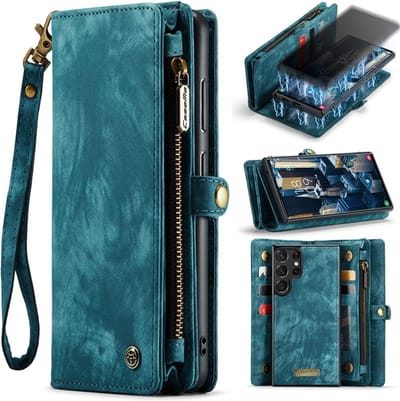 CaseMe Hoesje - Geschikt voor Samsung Galaxy S23 Ultra Hoesje - CaseMe 008 2-in-1 Book Case & Back Cover met Portemonnee - Blauw