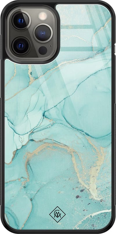Casimoda® hoesje - Geschikt voor iPhone 12 Pro Max - Marmer mint groen - Luxe Hard Case Zwart - Backcover telefoonhoesje - Mint