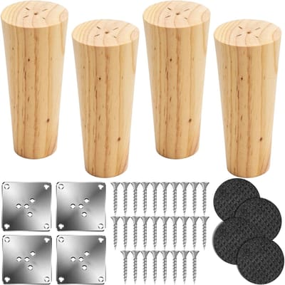 Houten Tafelpoten 15 cm Verloop, Vervangende Meubelpoten, Ideaal voor Sofa, Bed, Kast en Stoel met Bevestigingsplaten en Schroeven
