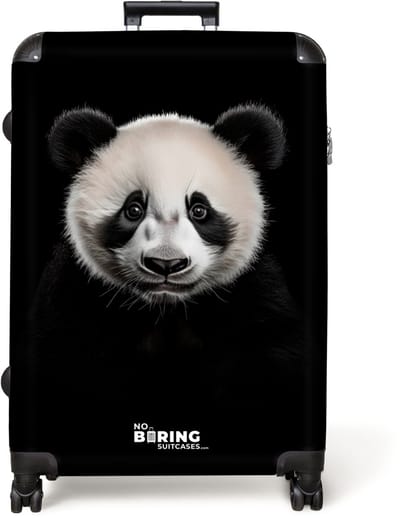 NoBoringSuitcases.com® - Koffer groot - Reiskoffer lichtgewicht - Pandabeer portret op zwarte achtergrond - Rolkoffer met 4 wielen - Grote trolley XL - 98 liter bagage