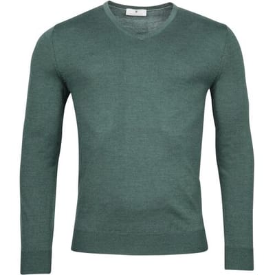 Thomas Maine Trui V-Neck Single Knit Merinowol Pine Green / male