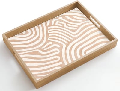 Dienblad hout 50x35 cm - Schootdienblad - Beige - Aardspatroon - Borrelplank rechthoek - Plateau dienbladen