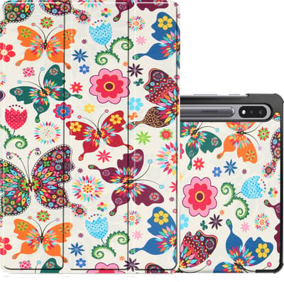 Hoes - Geschikt voor Samsung Galaxy Tab S8 - Dun & Stevig - Trifold Bookcase - Hard Cover - Hardcover Book Case - Tablet Hoesje - Vlinders