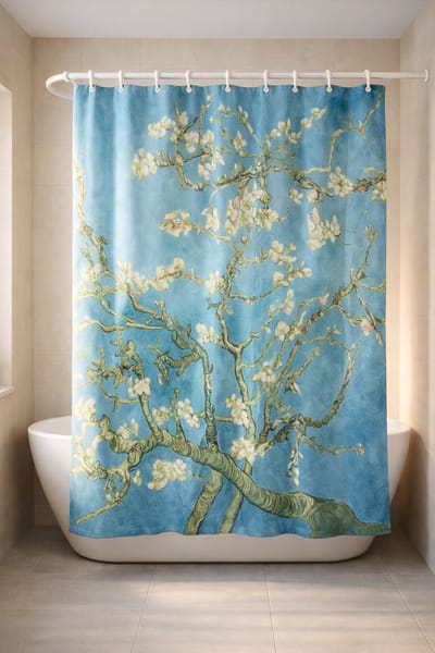 3BMT® Douchegordijn Anti Schimmel - Amandelbloesem Van Gogh Blauw - Natuur & Bloemen - Douche Gordijn 180X200 cm - Shower Curtain - Douche Gordijnringen