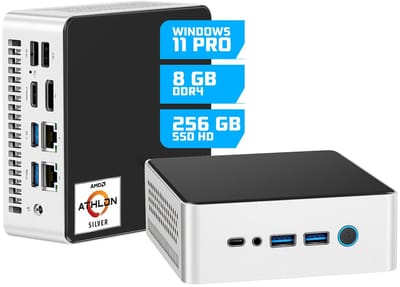 GMR Mini PC - AMD Athlon Silver | 8GB RAM | 256GB SSD | Windows 11 Pro | Mini Desktop Computer | WiFi & Bluetooth | USB-C | Dual Monitor Support | VESA Mount | Zakelijke PC | Thuiswerken | Kantoor | Home Office | Energiezuinig | 3 Jaar Garantie