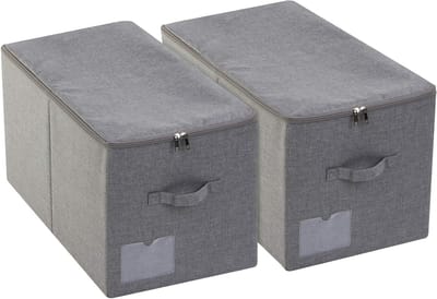 Set van 2 grote opbergdozen voor beddengoed, dekens en kussens in donkergrijs, ideaal voor ruimtebesparing en organisatie