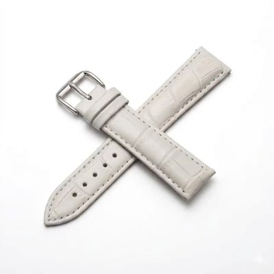 Wit horlogebandje 12 mm geschikt voor dames en heren met krokodillenlook structuur en zilverkleurige gesp, smal vervangend horloge bandje met stiksel