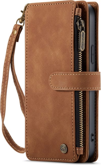 Casemania Hoesje Geschikt voor Apple iPhone 14 Pro Max - Sienna Brown - Luxe Portemonnee Book Case met Rits