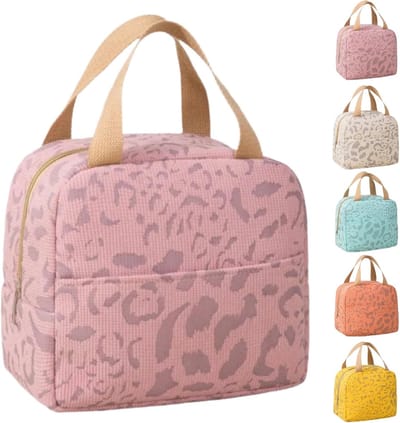 Geïsoleerde lunchbox - mooie koeltas voor dames - praktische koeltas voor kindermaaltijden - geïsoleerde lunchtas - voor school, kantoor, werk, strand, picknick - roze en wit - 2 stuks