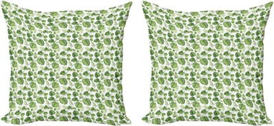 ABAKUHAUS Decoratieve kussenhoezen met bladmotief, 2 stuks, moderne accenten, dubbelzijdige digitale print, 50x50 cm, groen, lichtgroen, wit