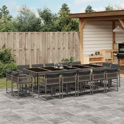 vidaXL - 15-delige - Tuinset - met - kussens - poly - rattan - grijs