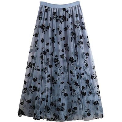 WTEMPO Zomer Dames Hoge Taille Jurk Geborduurde Mesh Rok Temperament Middellange Dames Strakke Lange Rok One Size