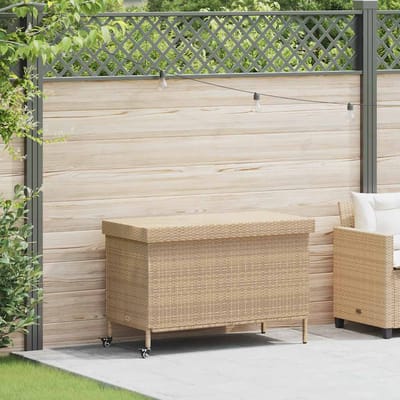 vidaXL - Tuinbox - met - wielen - 110x55x73 - cm - poly - rattan - gemengd - beige