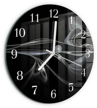 Tulup Wandklok - Abstractie Decoratieve Glazen Klok - 30fi cm - Zwart Glazen Wandklok Design - Witte Handen - Ronde Wandklok - Gekleurde Glazen Klok - Glazen Klok Met Print
