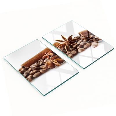 Glazen serveerplankjes voor snacks met koffiebonen en kaneel, 2x40x52 cm