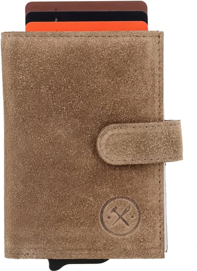 Hide & Stitches Brazos Safety Wallet - Suède Portemonnee - RFID Bescherming - Pasjeshouder - Creditcardhouder - Leren Dames Tas - Taupe