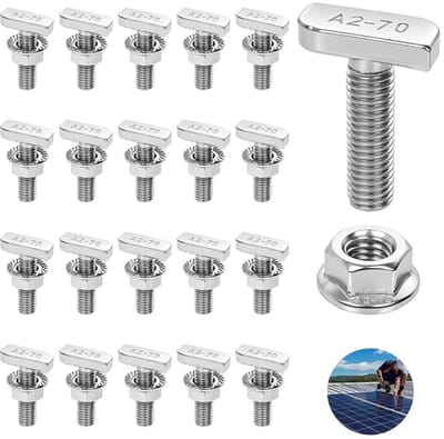 Dailygoods- Schroeven Hamerkopschroeven M8 - 20 Stuks - Roestvrij Staal - Flensmoeren M8 - Fotovoltaïsche Montage - Corrosiebestendig - Bevestigingsmateriaal