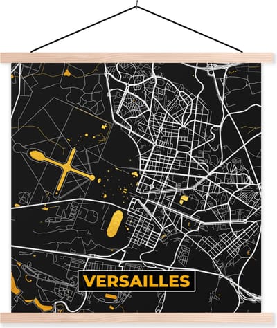 Posterhanger incl. Poster 40x40 cm - Schoolplaat - Plattegrond – Versailles – Stadskaart – Kaart – Frankrijk - Textielposter - Blanke latten - Stadskaart